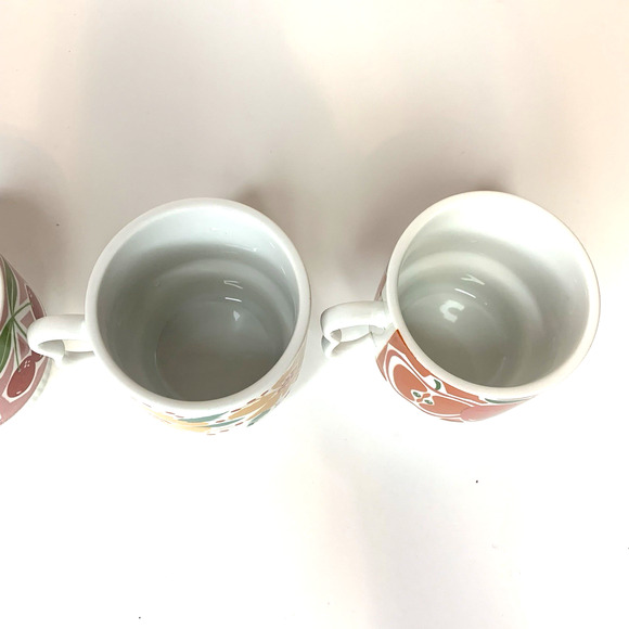 Nevco Japan Stackable Coffee Mugs Set Of 4 1960s MCM Fruit Floral - Picture 12 of 14